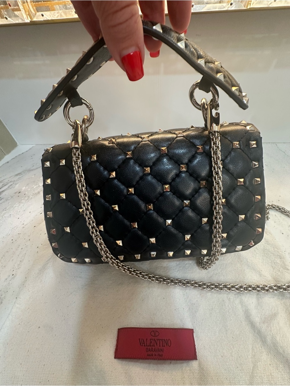 Valentino Black Quilted Rockstud Shoulder Bag with Silver Hardware - Picture 8 of 14
